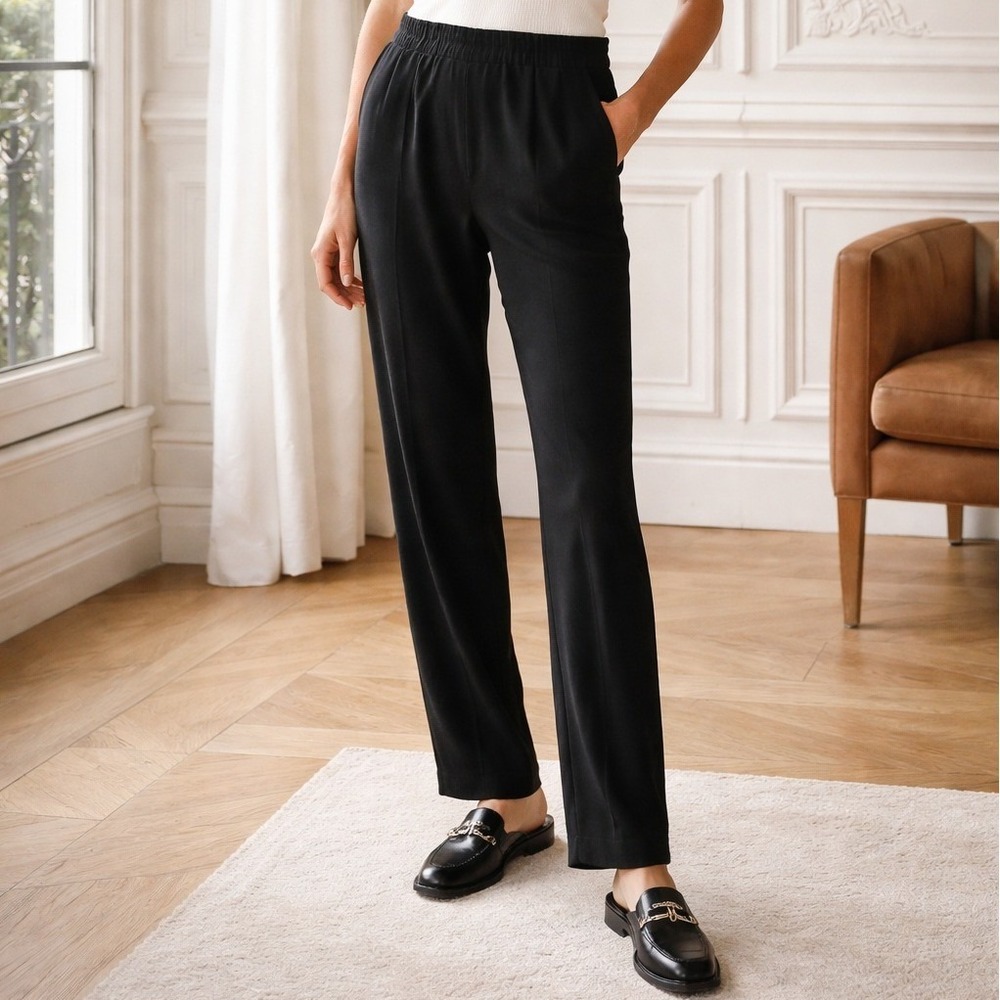 Escada Black Pull On Straight Trouser Pants Elastic Waist Size EU32 US2